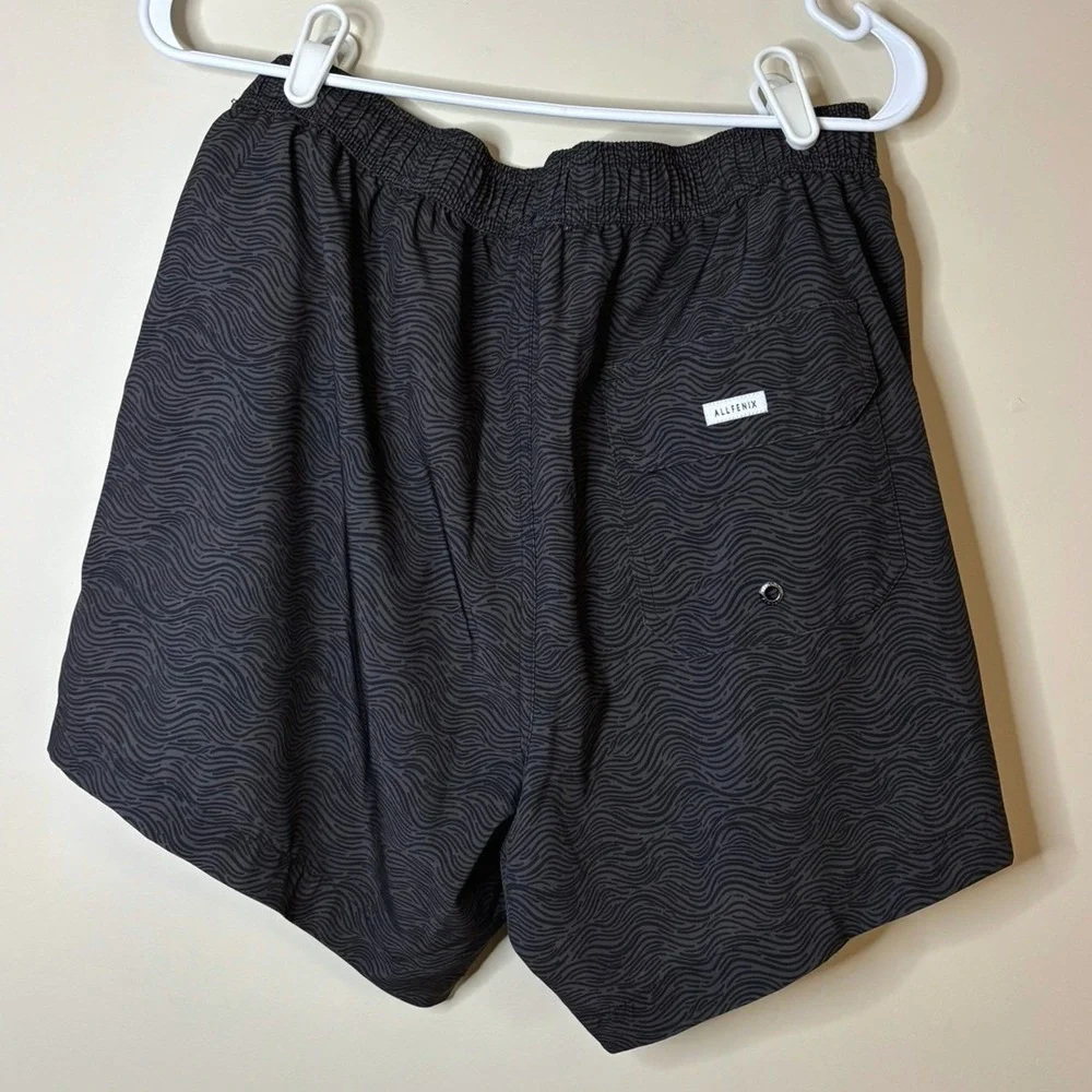 Allfenix Mens Wave Print Swim Trunks Charcoal Grey Mesh Lined Shorts Large